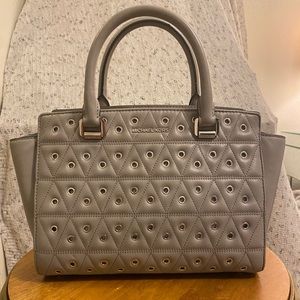 Michael Kors Grey Selma Grommeted Quilted satchel
